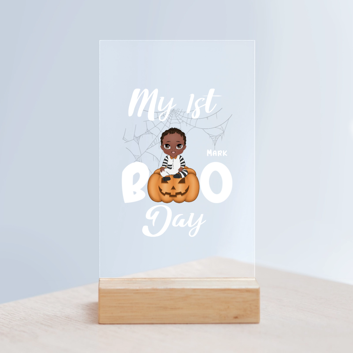 Mein erster Boo Tag Halloween Acrylschild mit Holzständer