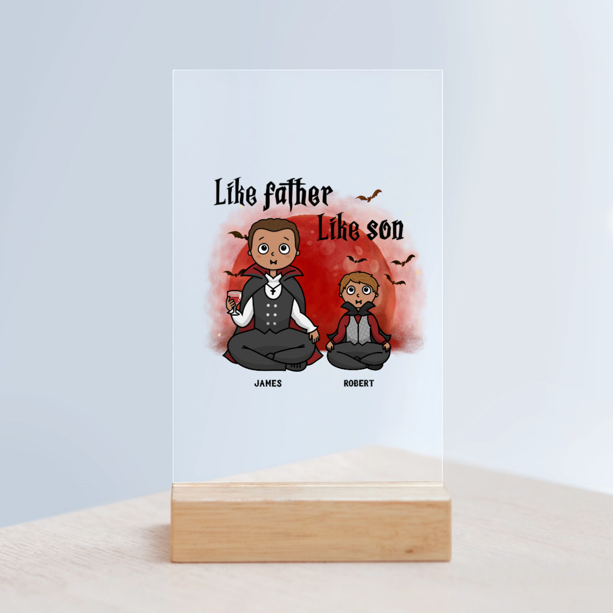 Wie der Vater, so der Sohn Halloween Acrylschild mit Holzständer