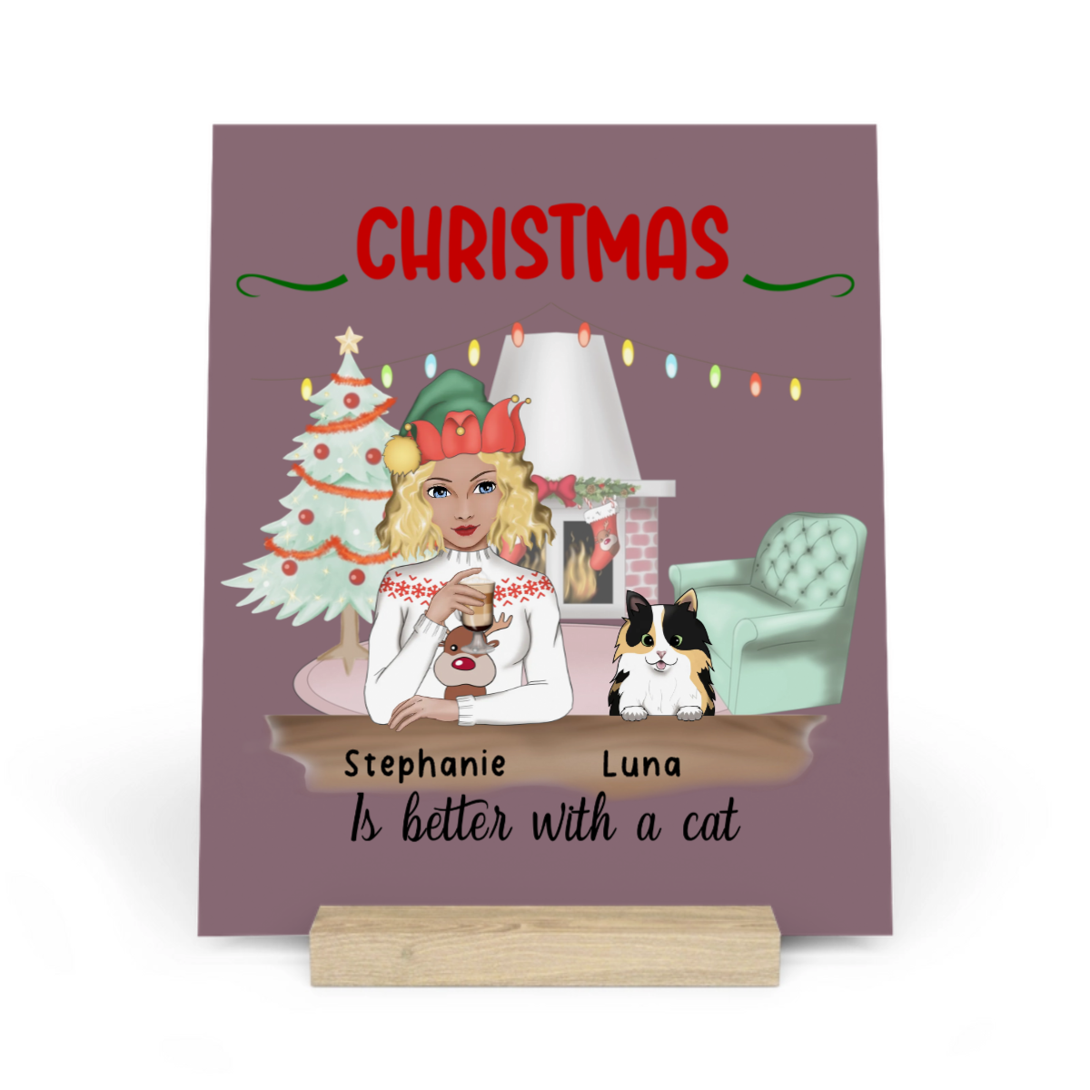 Weihnachten ist schöner mit Katzen Galerietafel mit Ständer