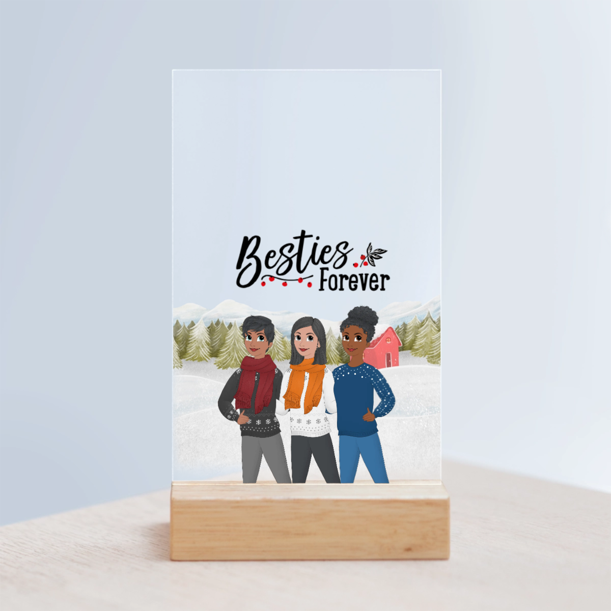 Besties Forever Weihnacht Acrylschild mit Holzständer