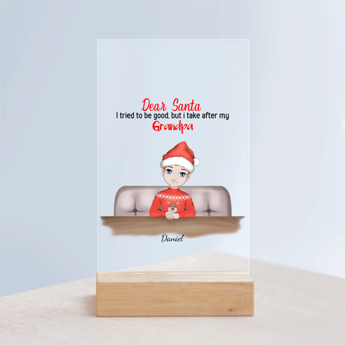 Lieber Weihnachtsmann Acrylschild mit Holzständer