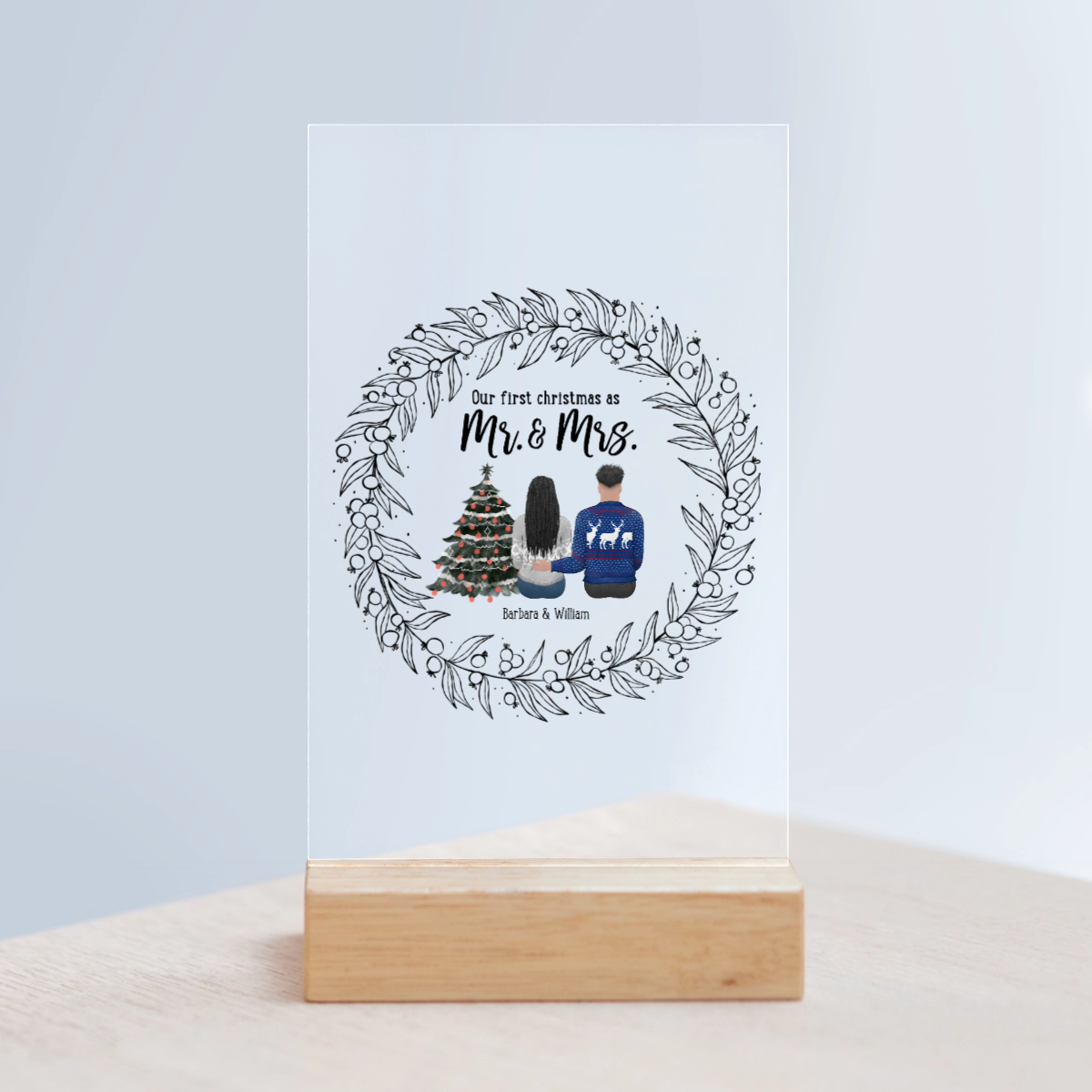 Unser erstes Weihnachten als Partner Acrylschild mit Holzständer