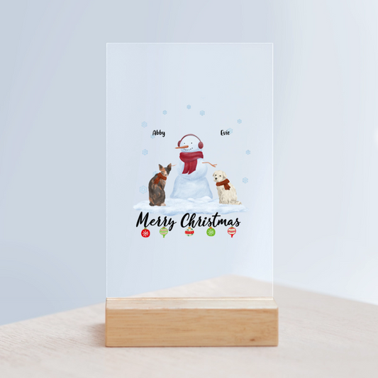 Frohe Haustier Weihnachten Acrylschild mit Holzständer