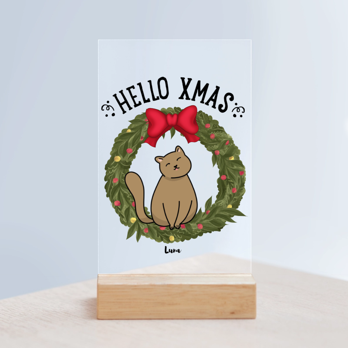 Hallo Xmas Weihnacht Acrylschild mit Holzständer