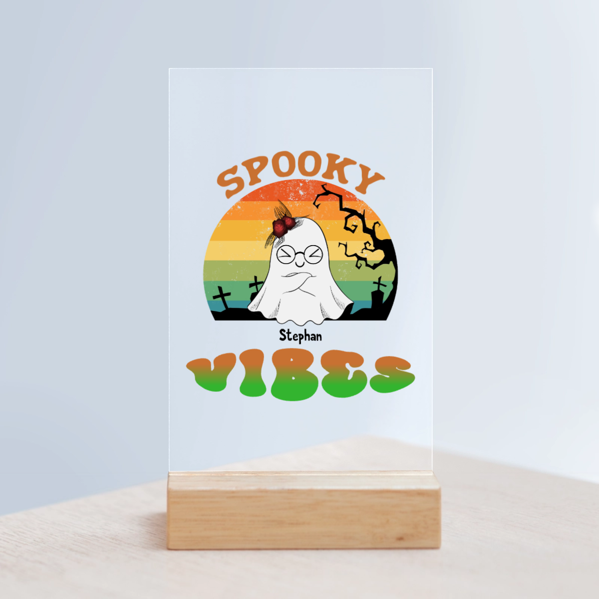 Gruselige Vibes Halloween Acrylschild mit Holzständer
