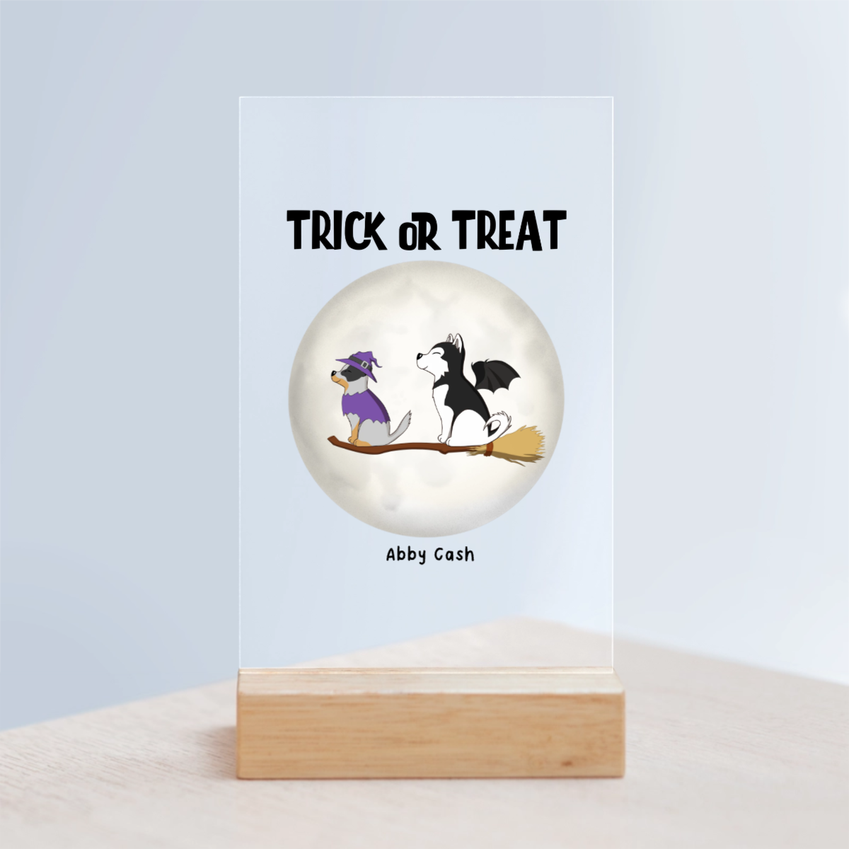 Süßes oder Saures Hunde Halloween Acrylschild mit Holzständer