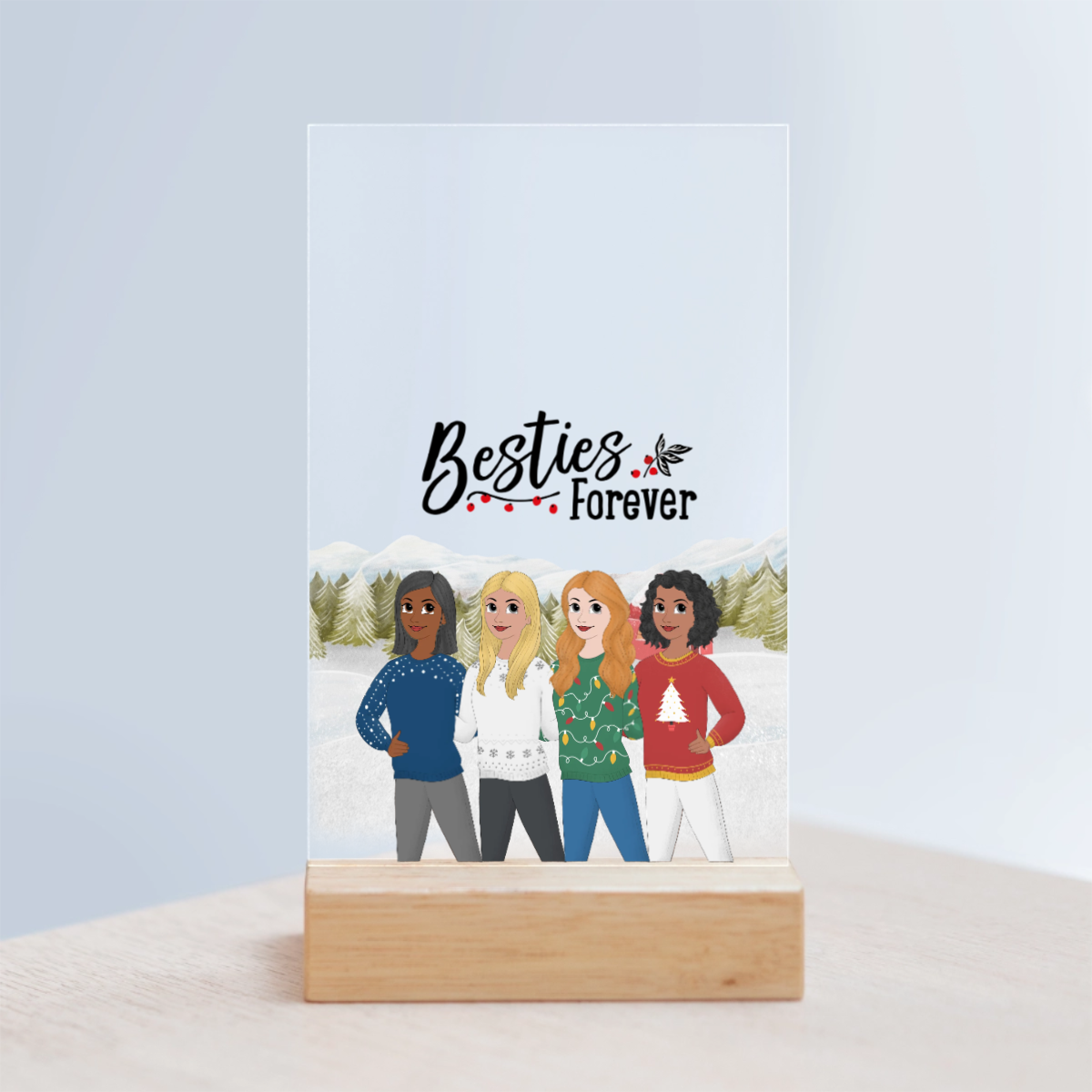 Besties Forever Weihnacht Acrylschild mit Holzständer