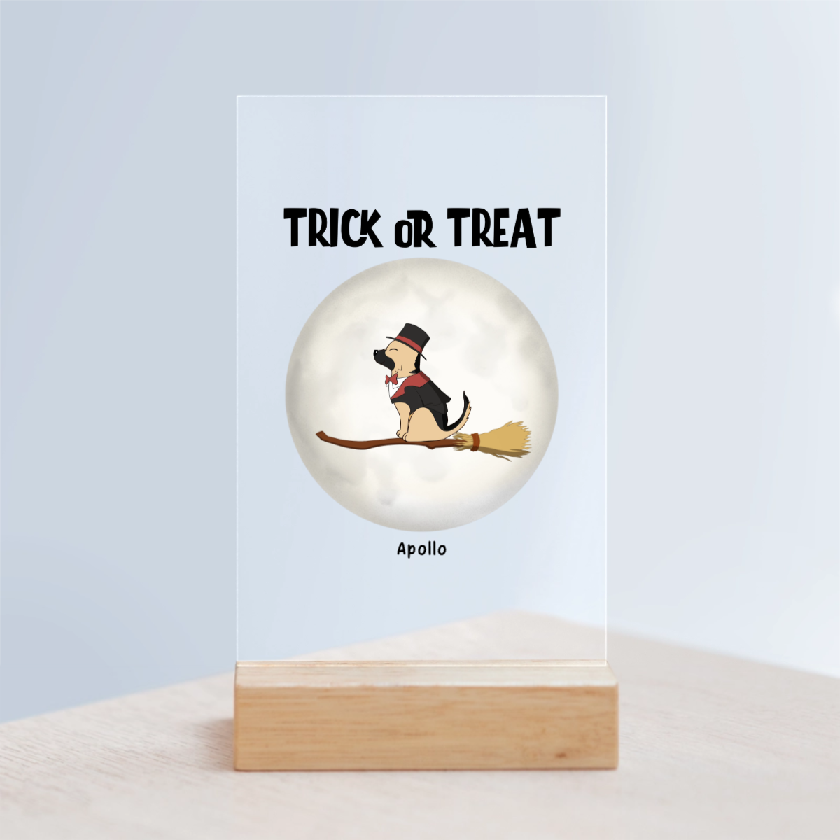 Süßes oder Saures Hunde Halloween Acrylschild mit Holzständer