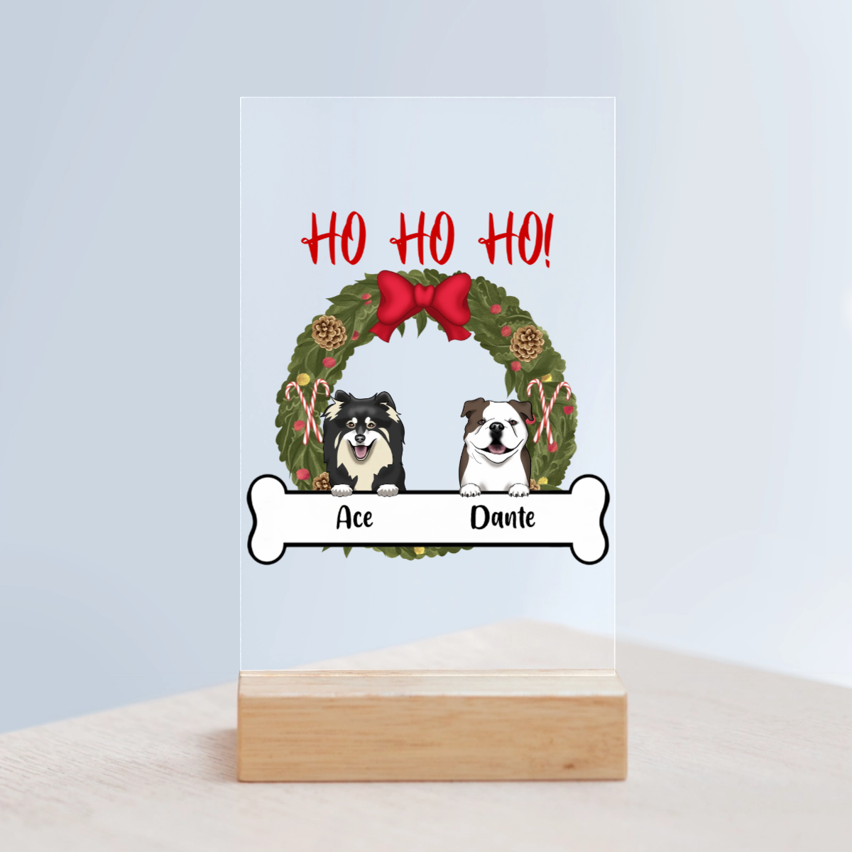 Hunde Weihnacht Acrylschild mit Holzständer