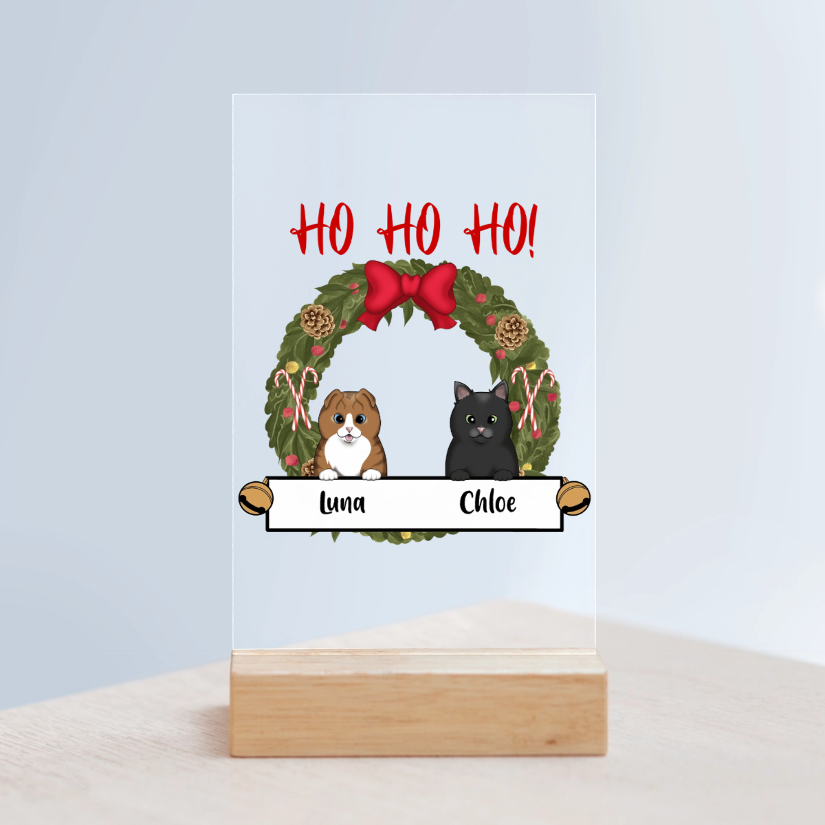 Katzen Weihnacht Acrylschild mit Holzständer