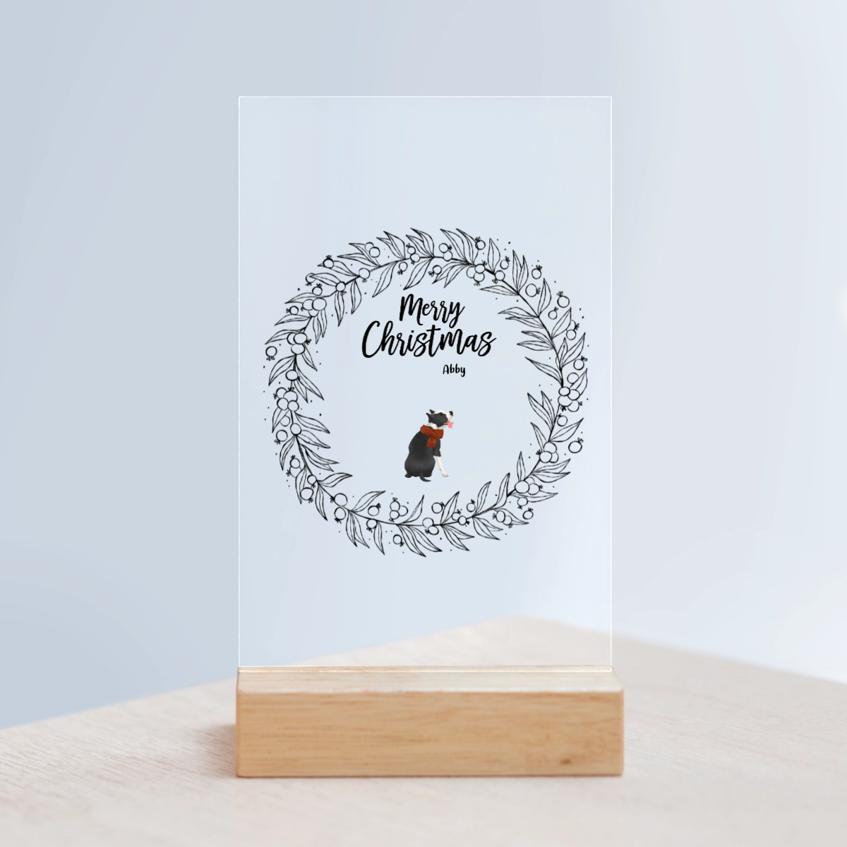 Frohe Haustier Weihnachten Acrylschild mit Holzständer