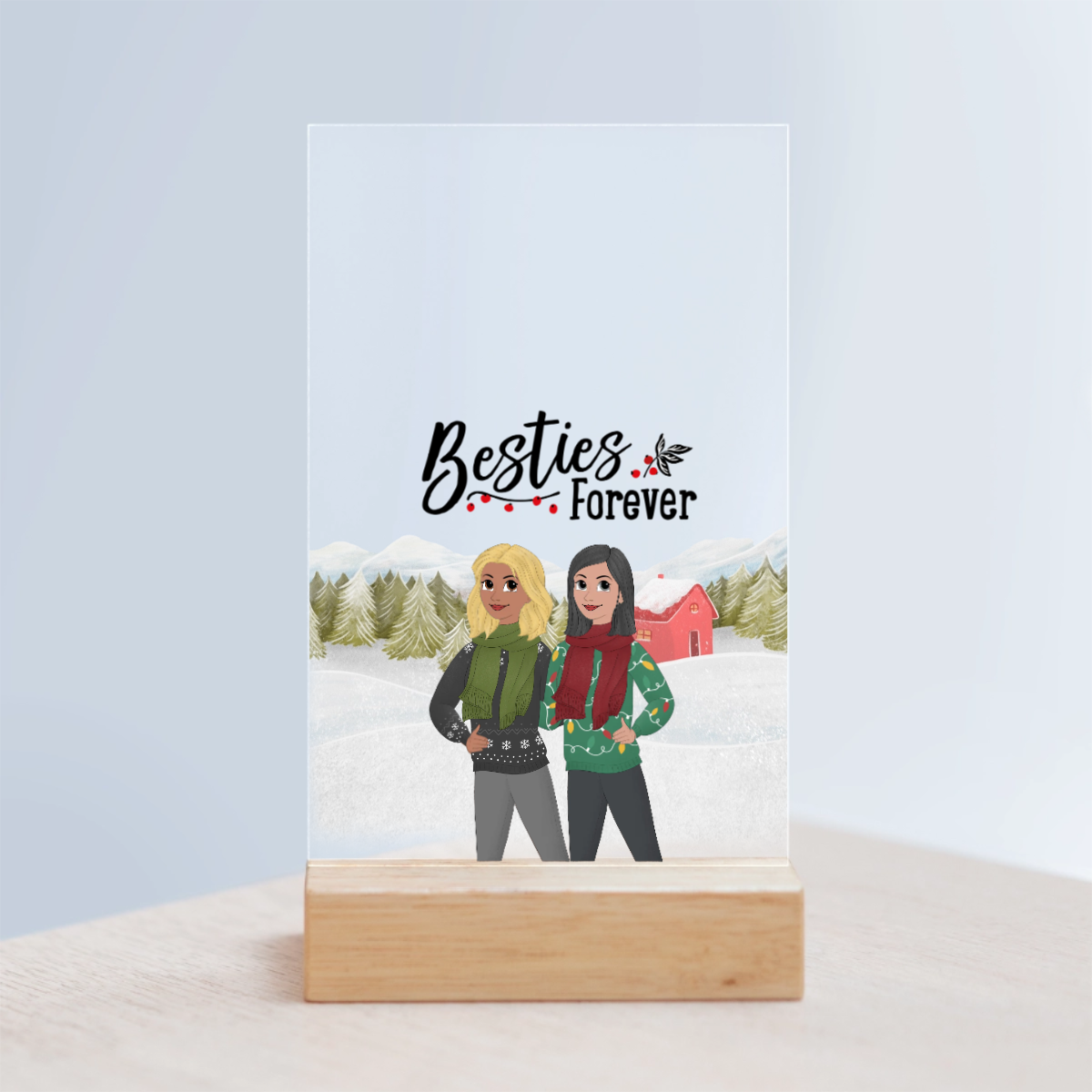 Besties Forever Weihnacht Acrylschild mit Holzständer