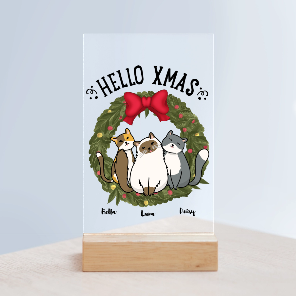 Hallo Xmas Weihnacht Acrylschild mit Holzständer