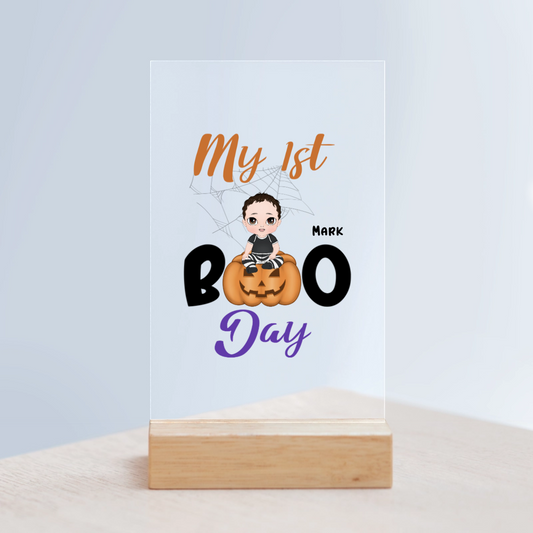 Mein erster Boo Tag Halloween Acrylschild mit Holzständer