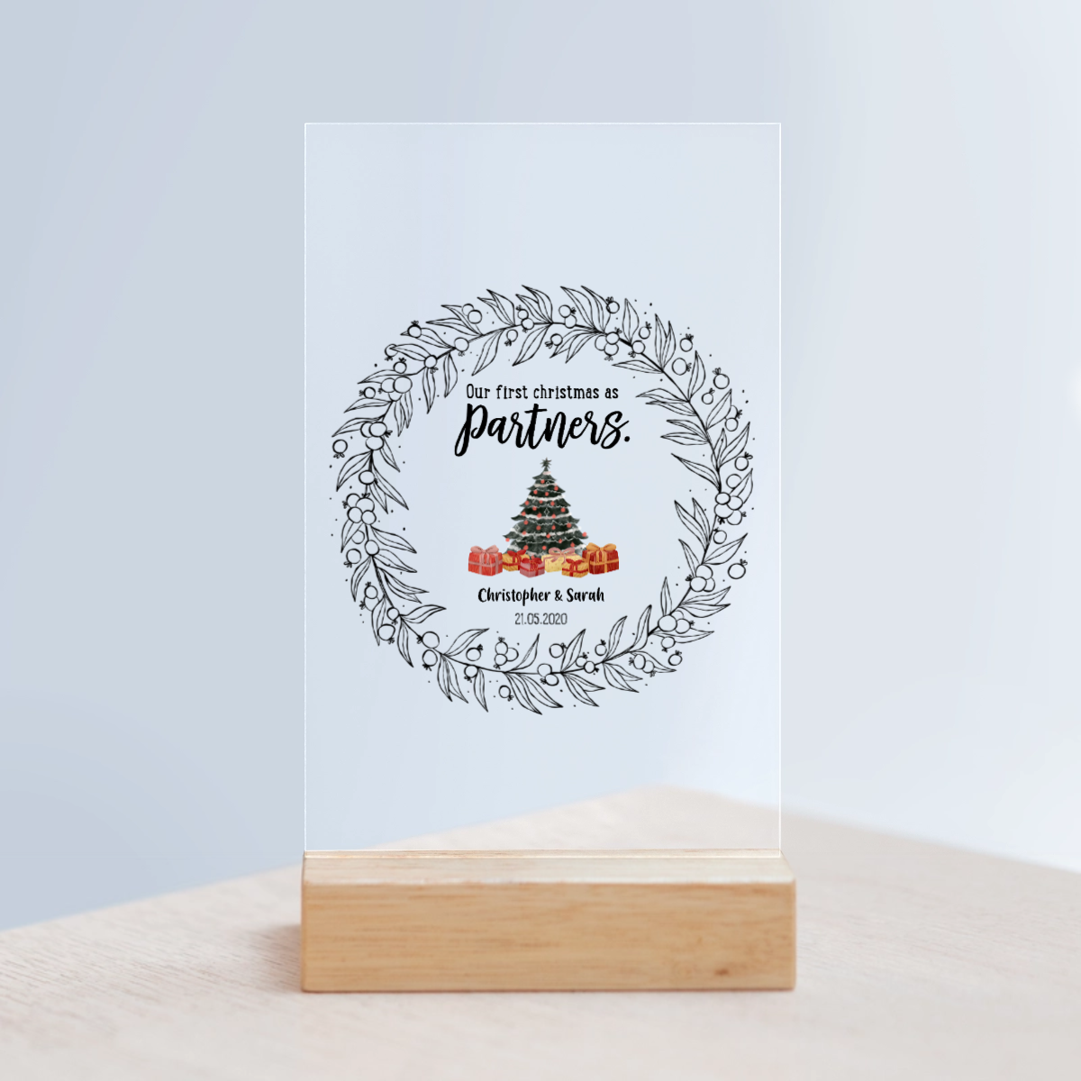 Unser erstes Weihnachten als Partner Acrylschild mit Holzständer