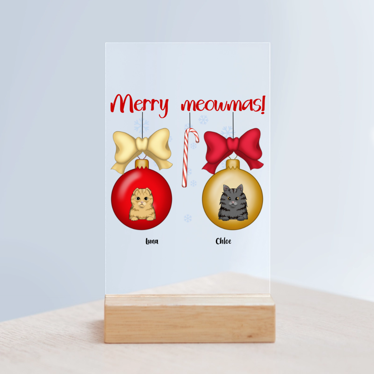 Frohe Meownachten Weihnacht Acrylschild mit Holzständer