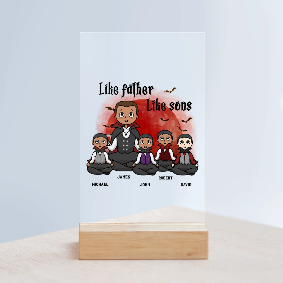 Wie der Vater, so der Sohn Halloween Acrylschild mit Holzständer