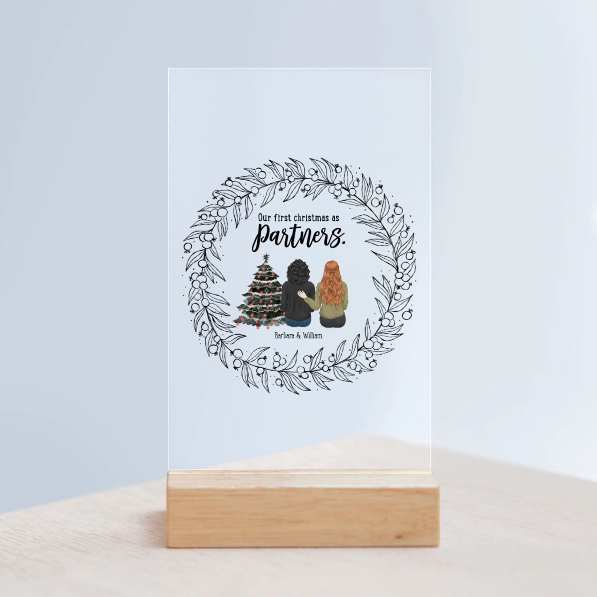 Unser erstes Weihnachten als Partner Acrylschild mit Holzständer