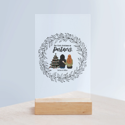 Unser erstes Weihnachten als Partner Acrylschild mit Holzständer