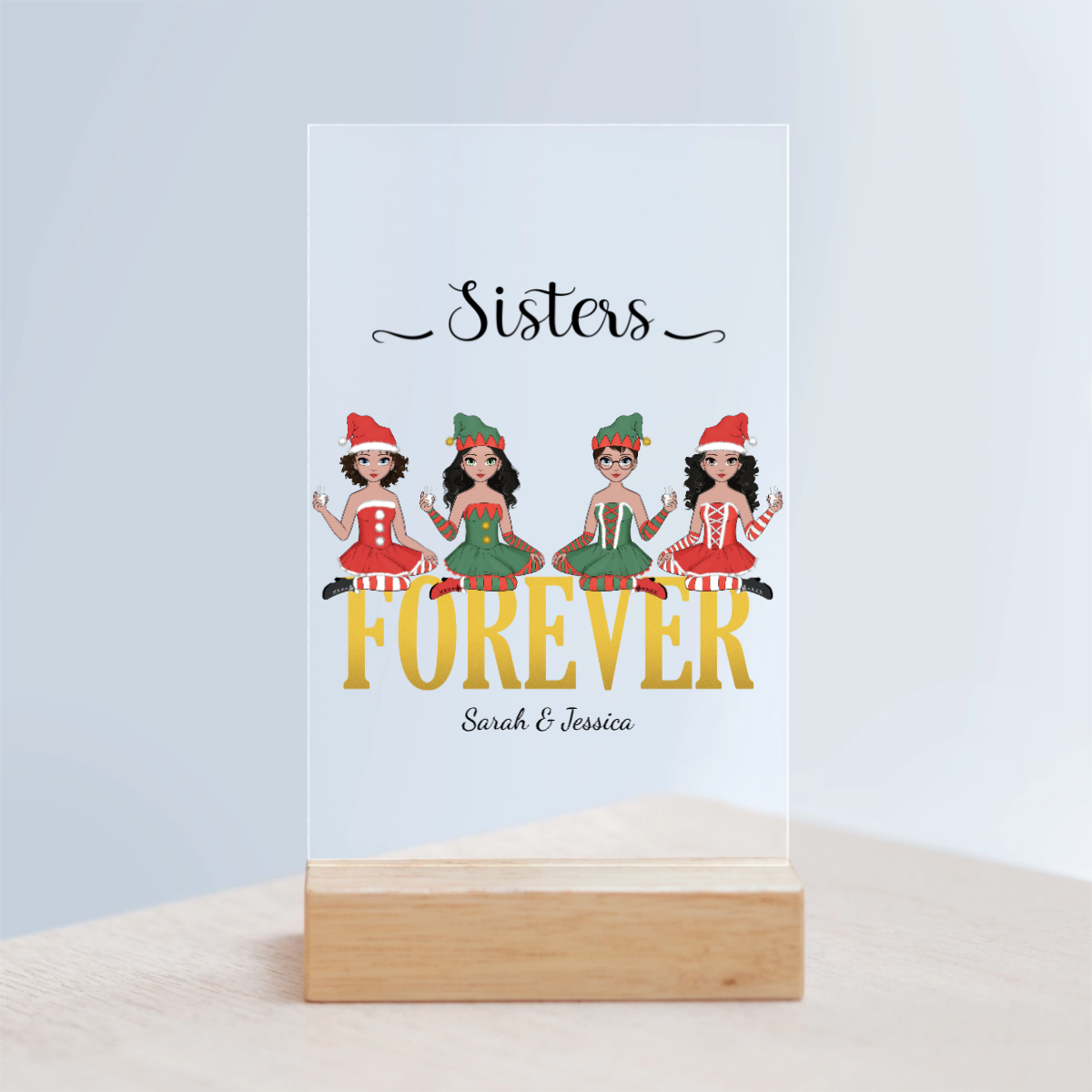 Freunde für immer Weihnacht Acrylschild mit Holzständer