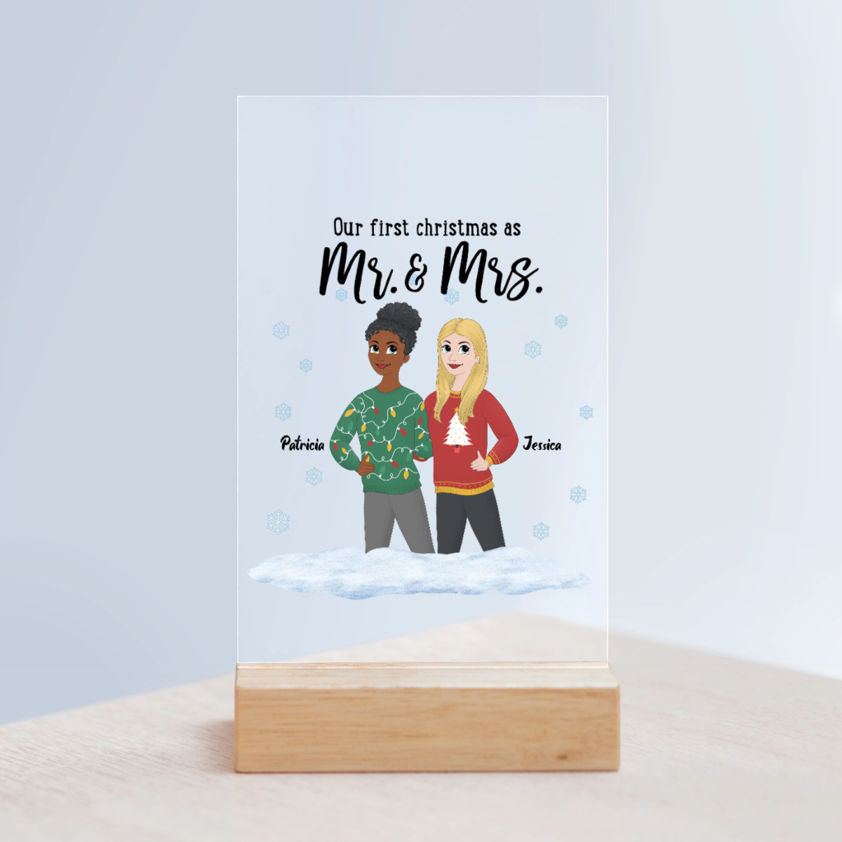 Unser erstes Weihnachten als Ms and Mrs Acrylschild mit Holzständer