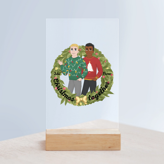 Weihnachten zusammen Acrylschild mit Holzständer