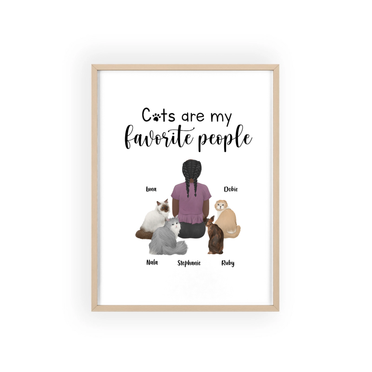 Katzen sind meine Lieblingsmenschen Poster mit Holzrahmen