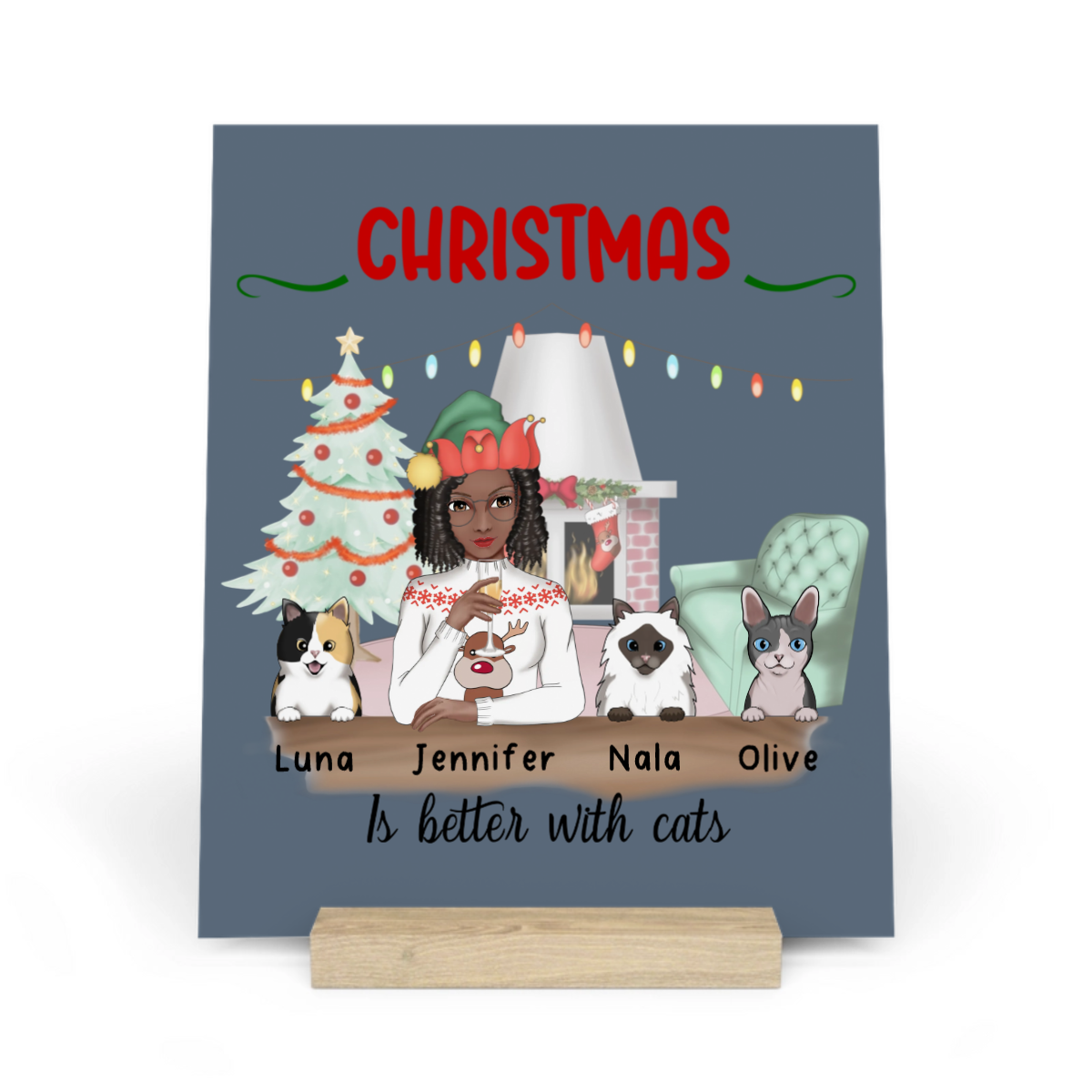 Weihnachten ist schöner mit Katzen Galerietafel mit Ständer