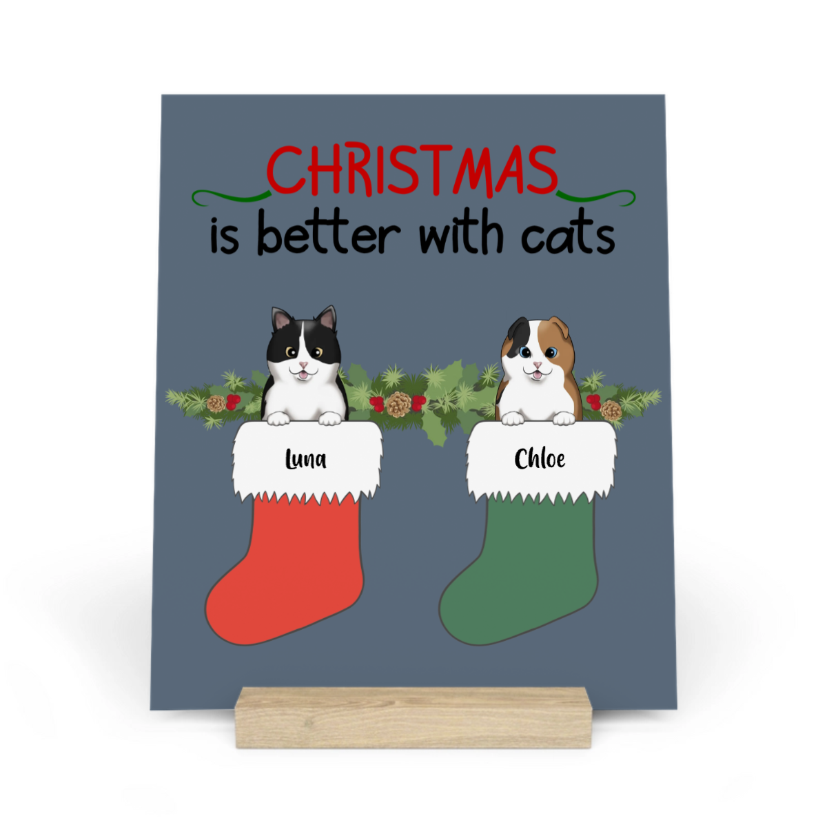 Weihnachten ist schöner mit Katzen Galerietafel mit Ständer