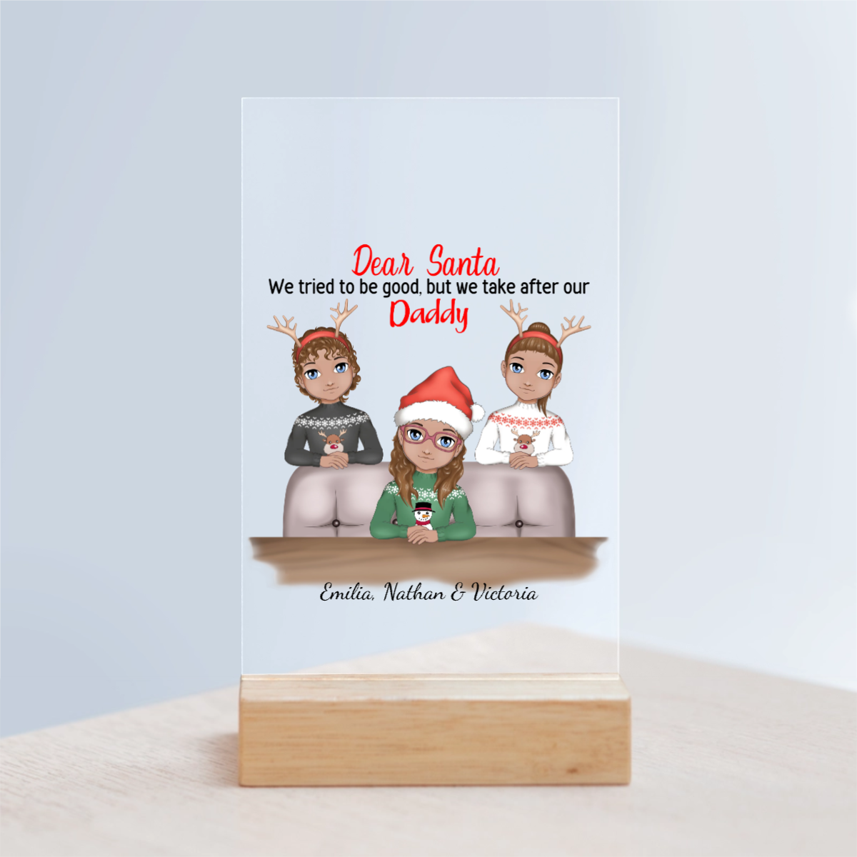 Lieber Weihnachtsmann Acrylschild mit Holzständer