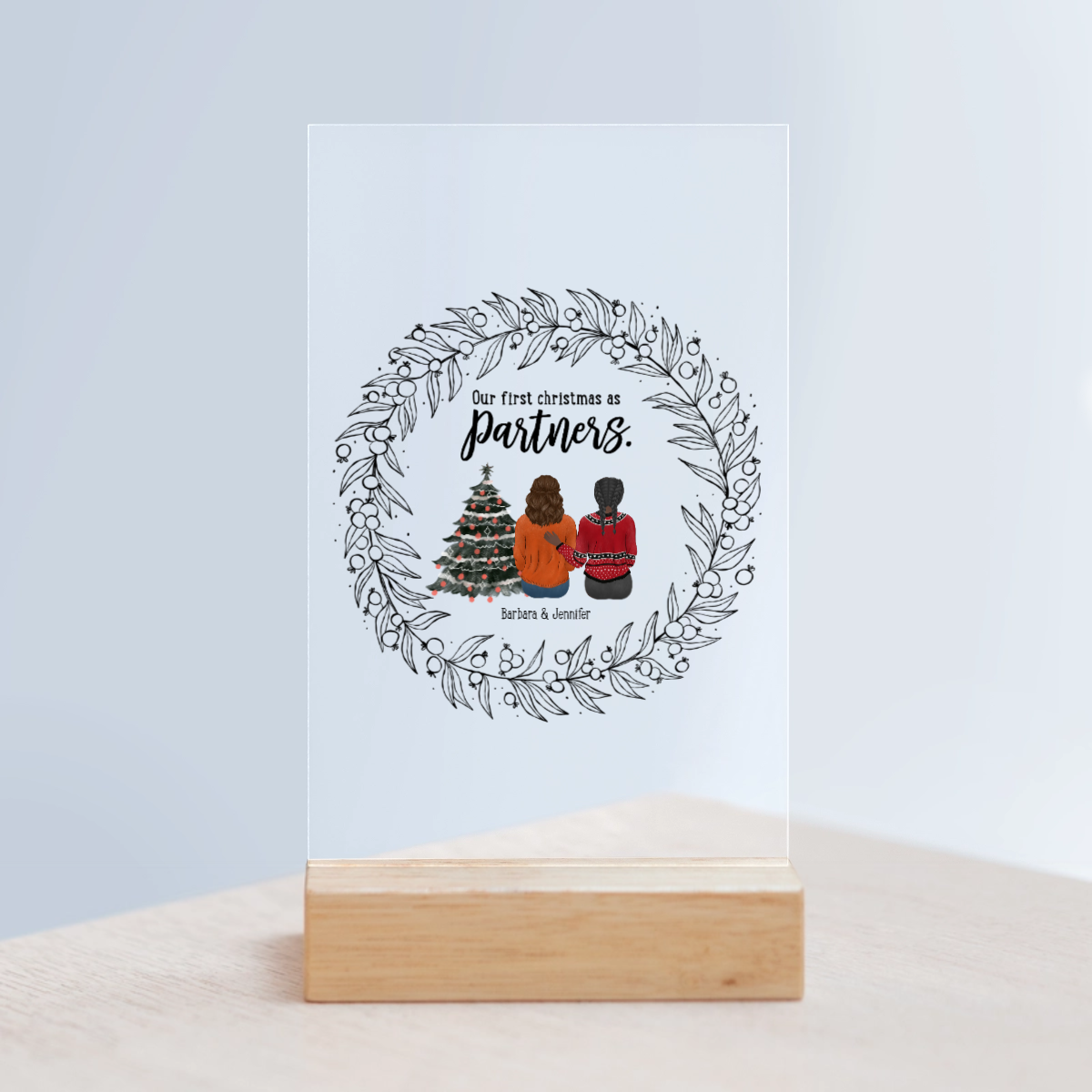 Unser erstes Weihnachten als Partner Acrylschild mit Holzständer