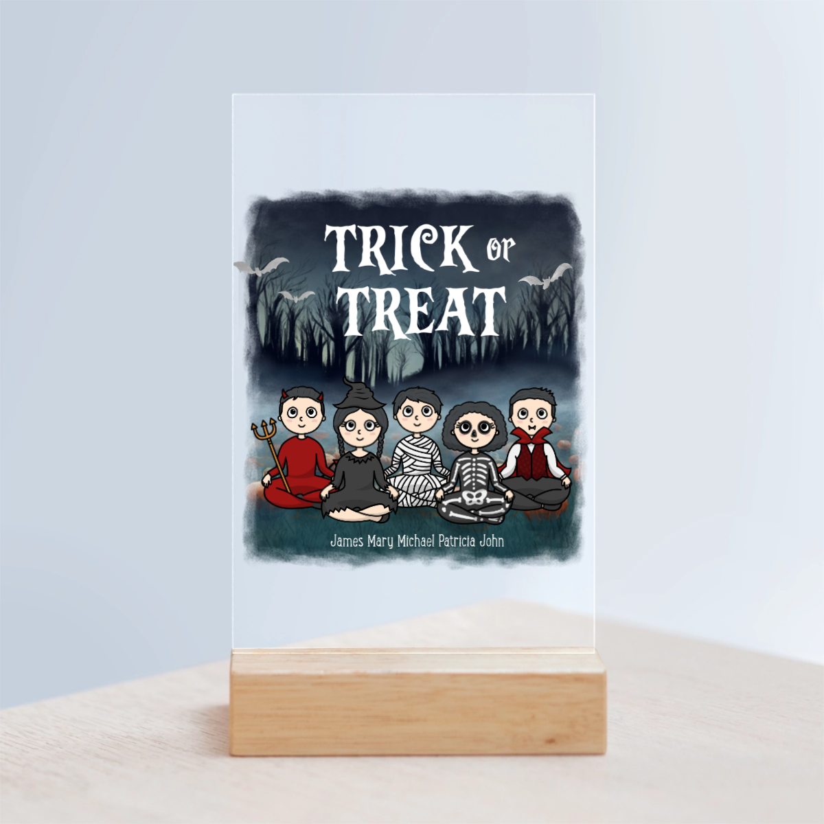 Süßes oder Saures Halloween Acrylschild mit Holzständer