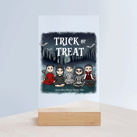 Süßes oder Saures Halloween Acrylschild mit Holzständer