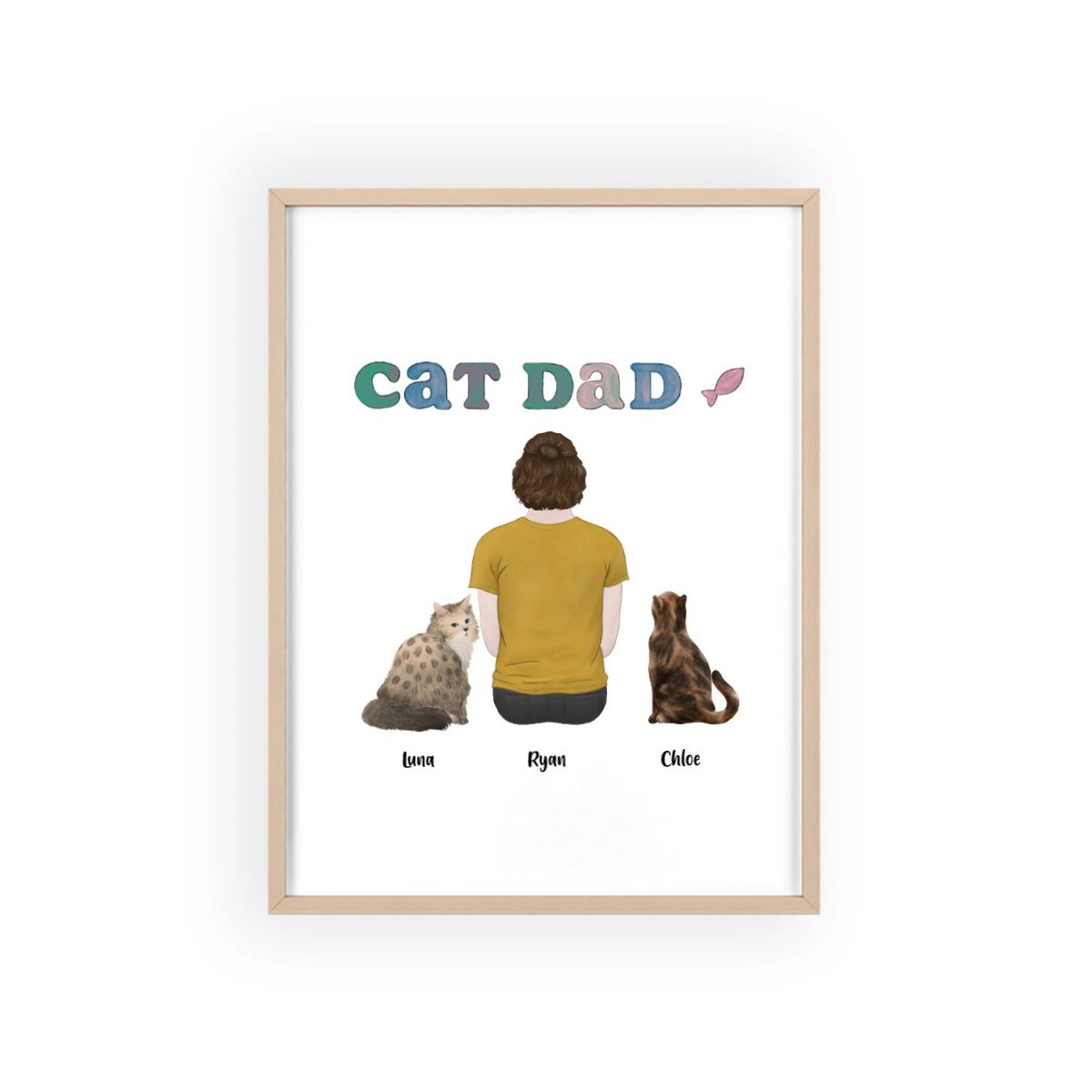 Personalisiertes Katzenpapa Poster mit Holzrahmen