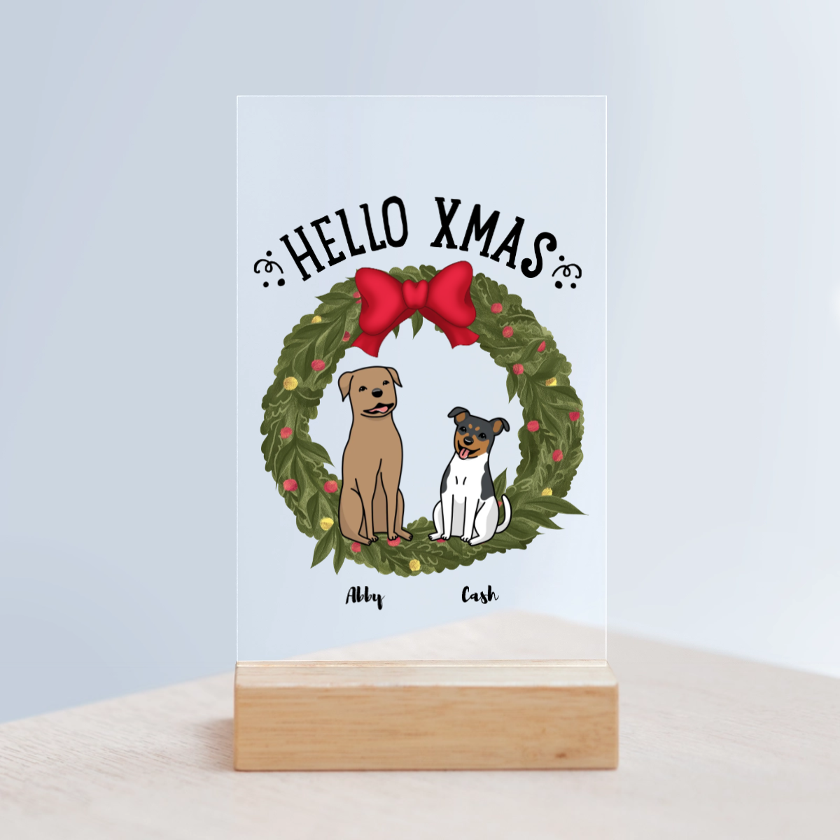 Hallo Xmas Weihnacht Acrylschild mit Holzständer
