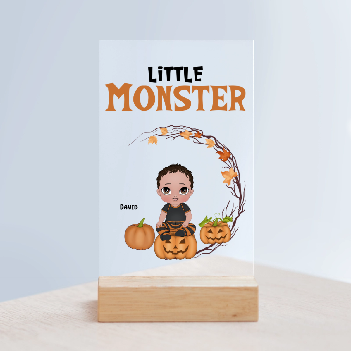 Kleines Monster Halloween Acrylschild mit Holzständer