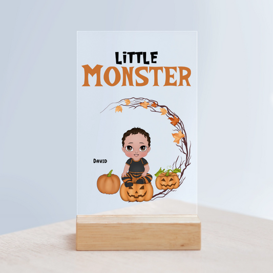 Kleines Monster Halloween Acrylschild mit Holzständer