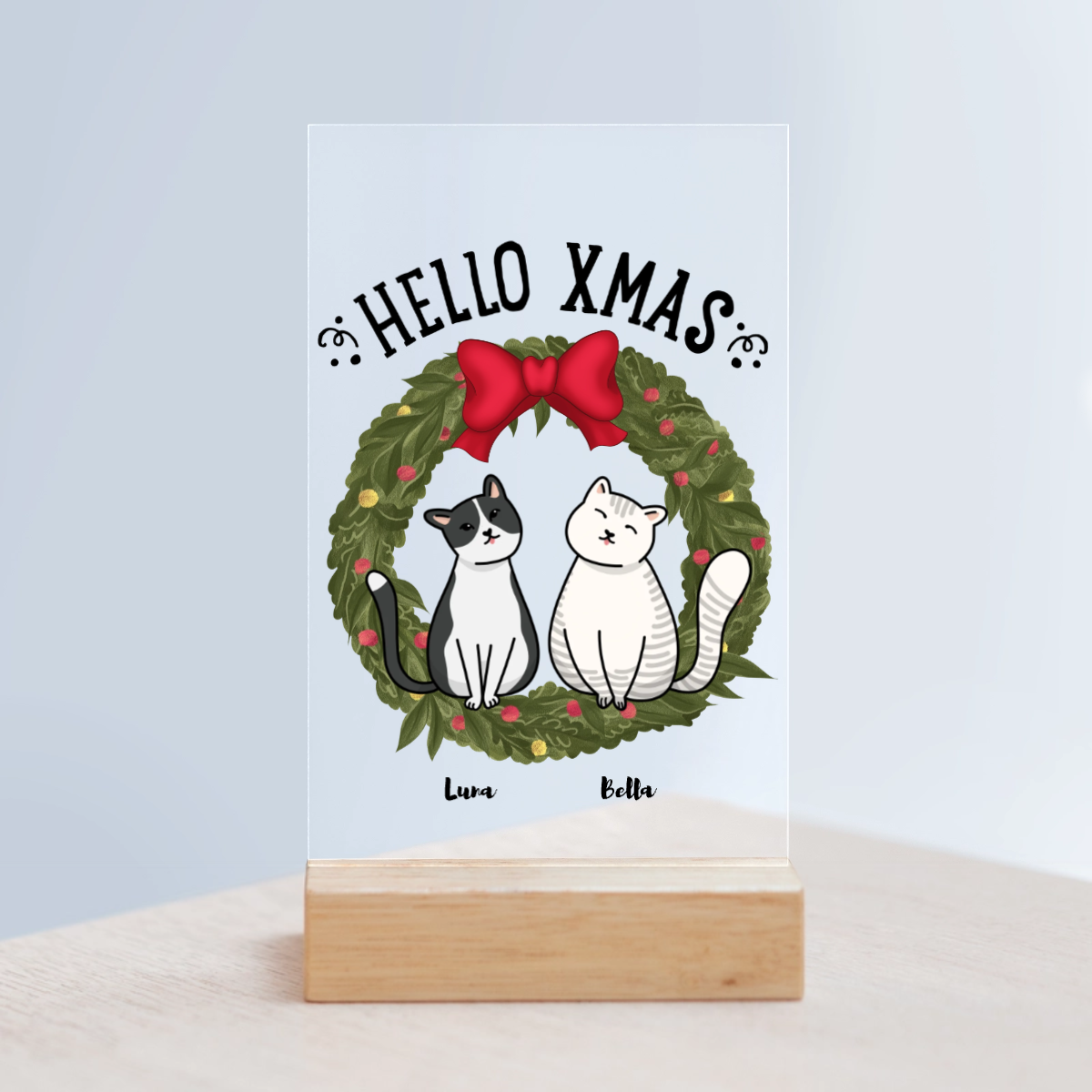 Hallo Xmas Weihnacht Acrylschild mit Holzständer