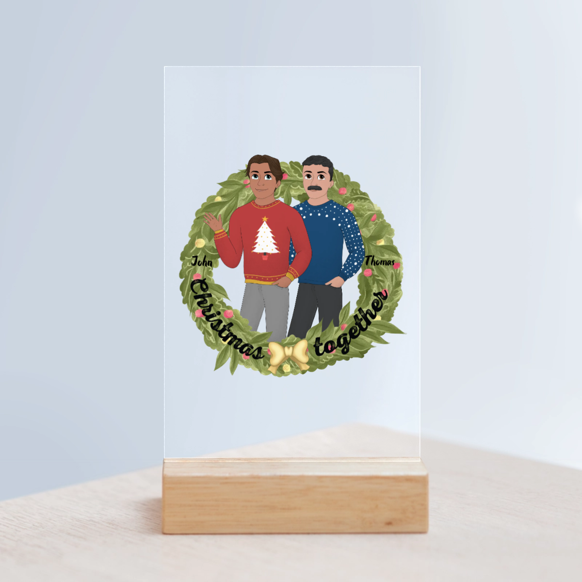 Weihnachten zusammen Acrylschild mit Holzständer