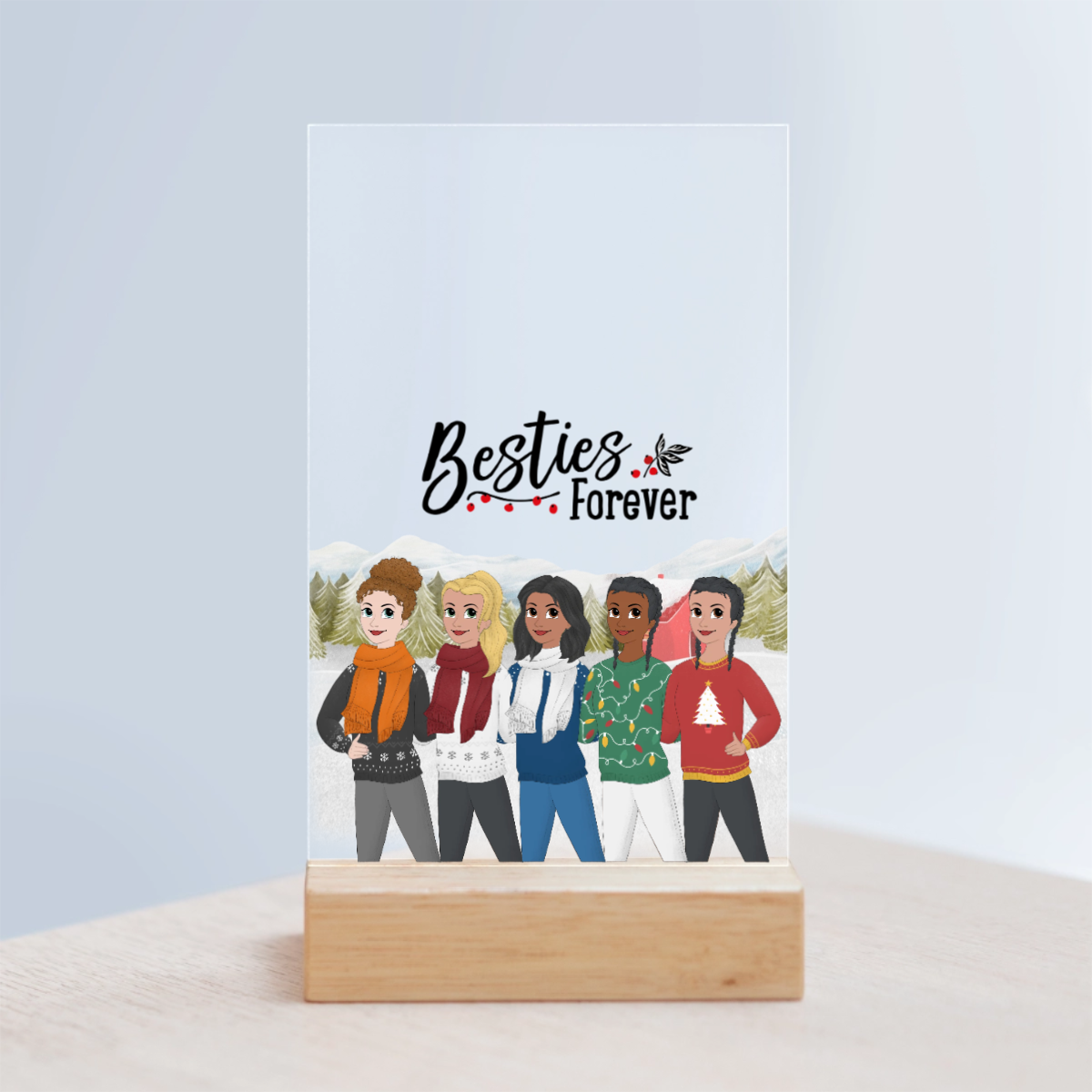 Besties Forever Weihnacht Acrylschild mit Holzständer