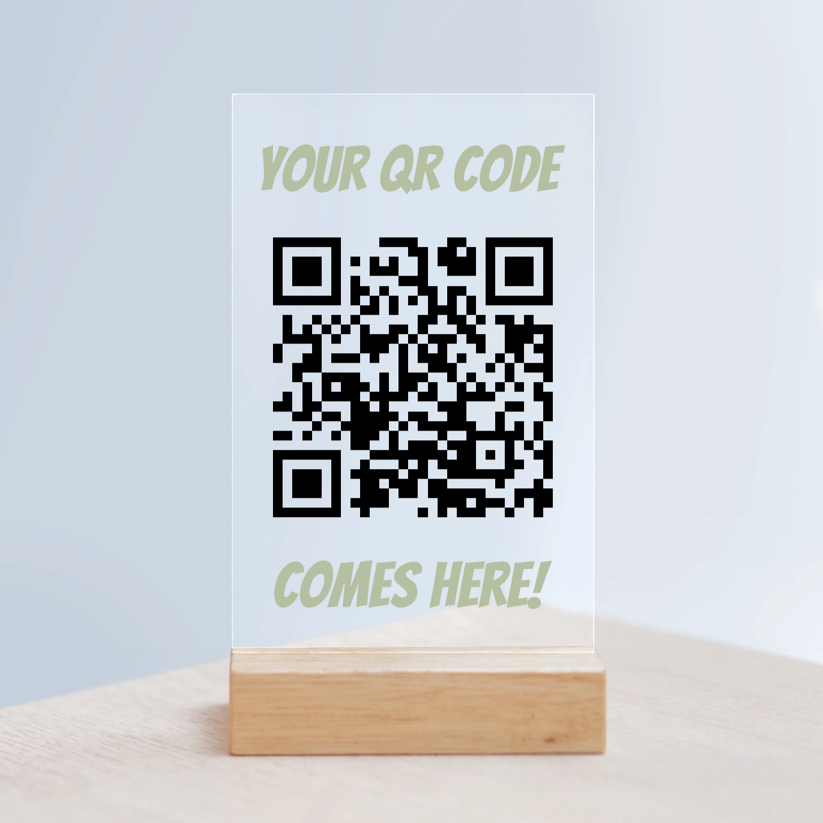 Dein QR Code Acrylschild mit Holzständer