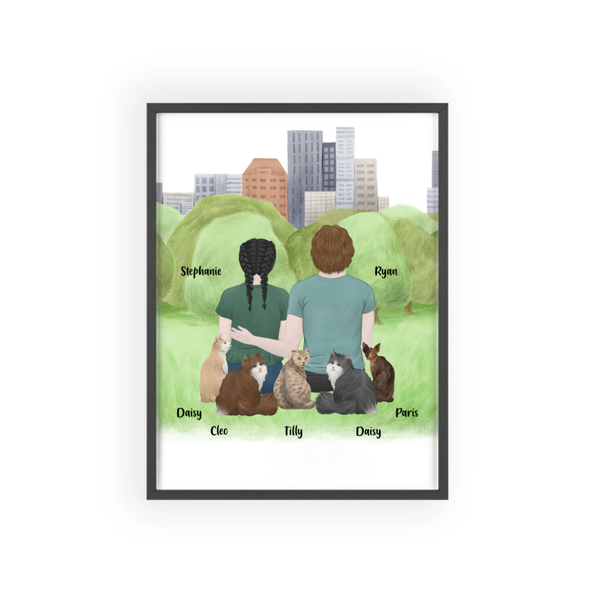 Du, ich und die Katzen Poster mit Holzrahmen