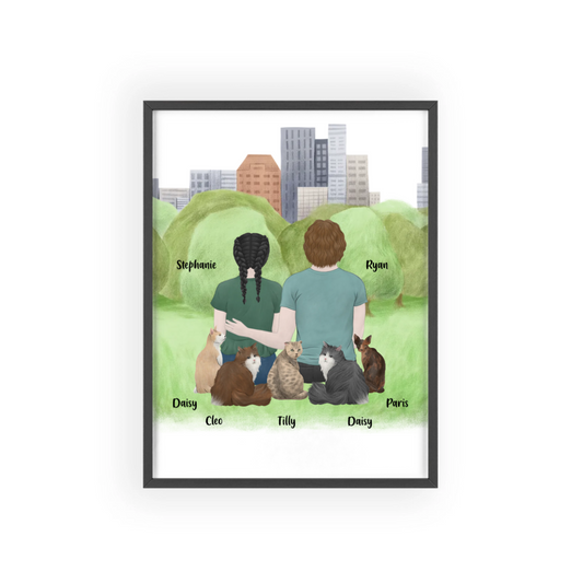 Du, ich und die Katzen Poster mit Holzrahmen