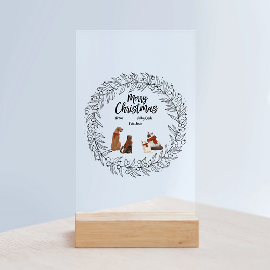 Frohe Haustier Weihnachten Acrylschild mit Holzständer