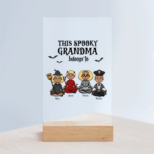 Dieses gruselige Oma gehört zu Halloween Acrylschild mit Holzständer