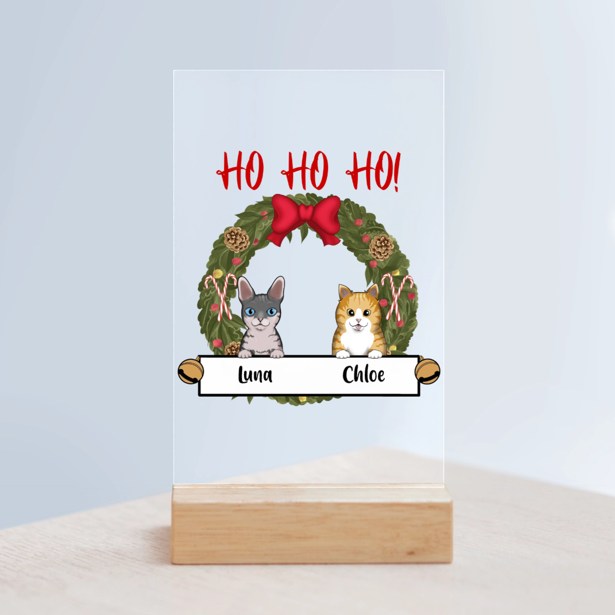 Katzen Weihnacht Acrylschild mit Holzständer