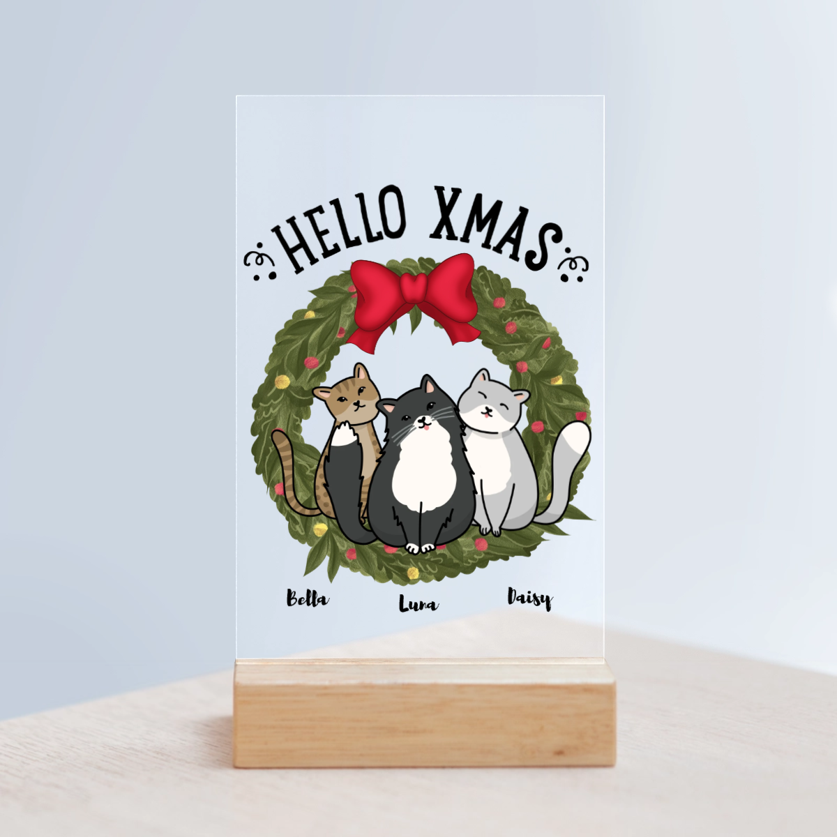 Hallo Xmas Weihnacht Acrylschild mit Holzständer