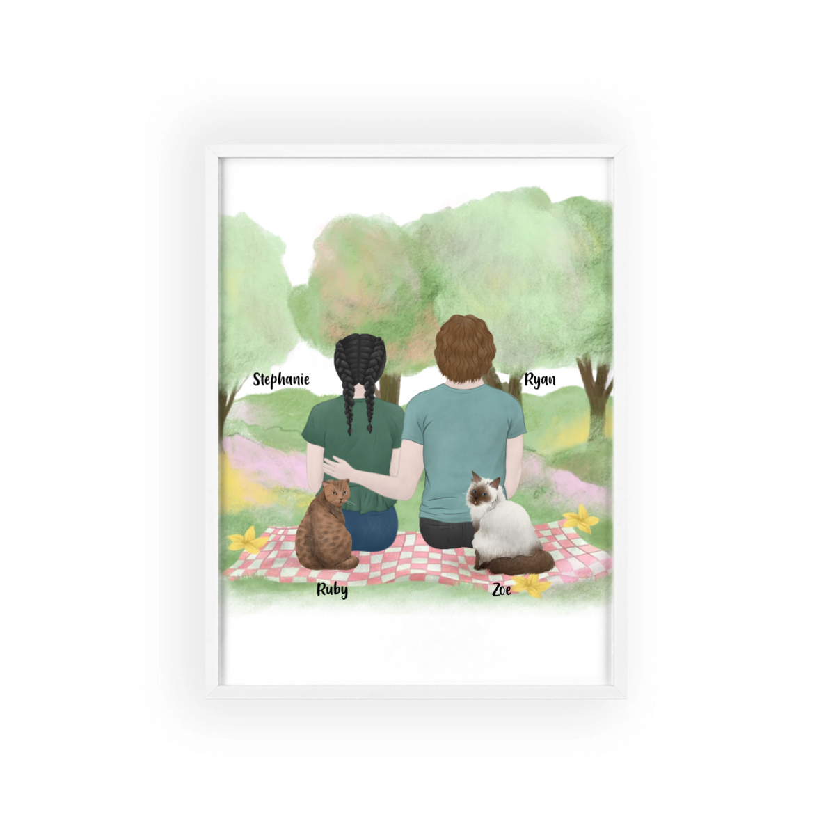 Du, ich und die Katzen Poster mit Holzrahmen