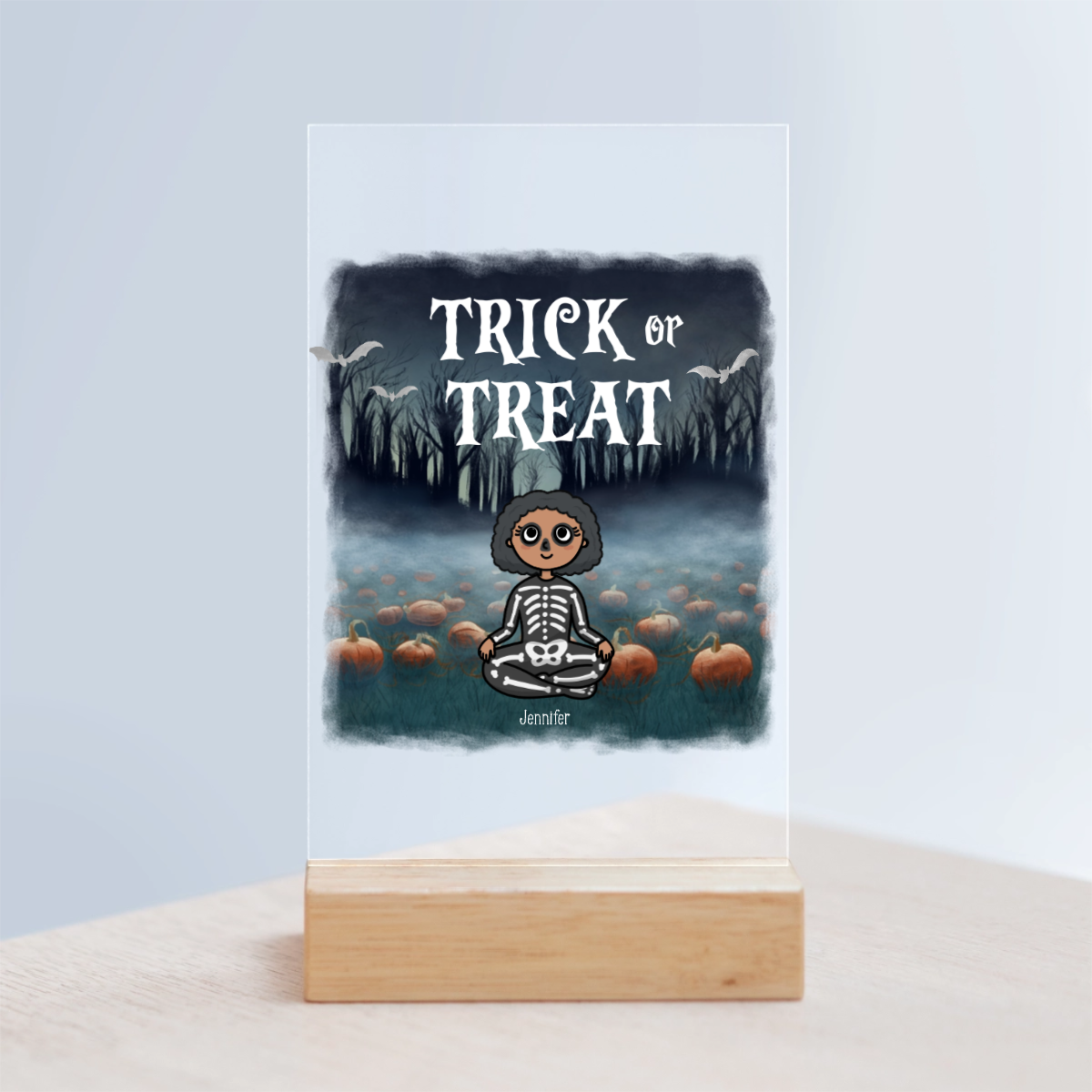 Süßes oder Saures Halloween Acrylschild mit Holzständer