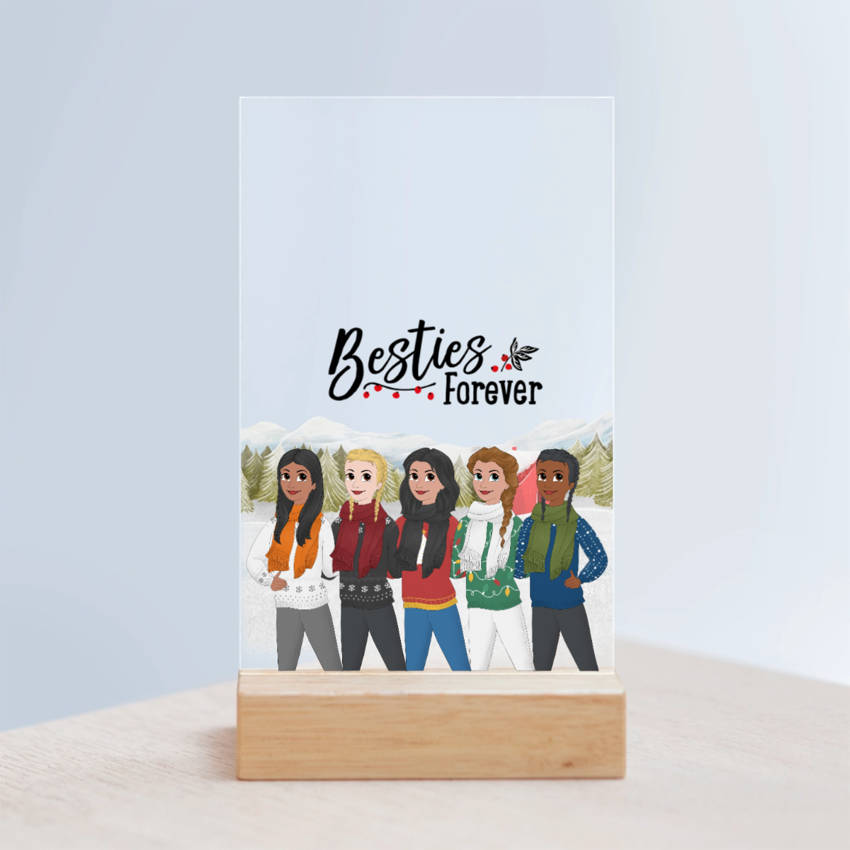 Besties Forever Weihnacht Acrylschild mit Holzständer